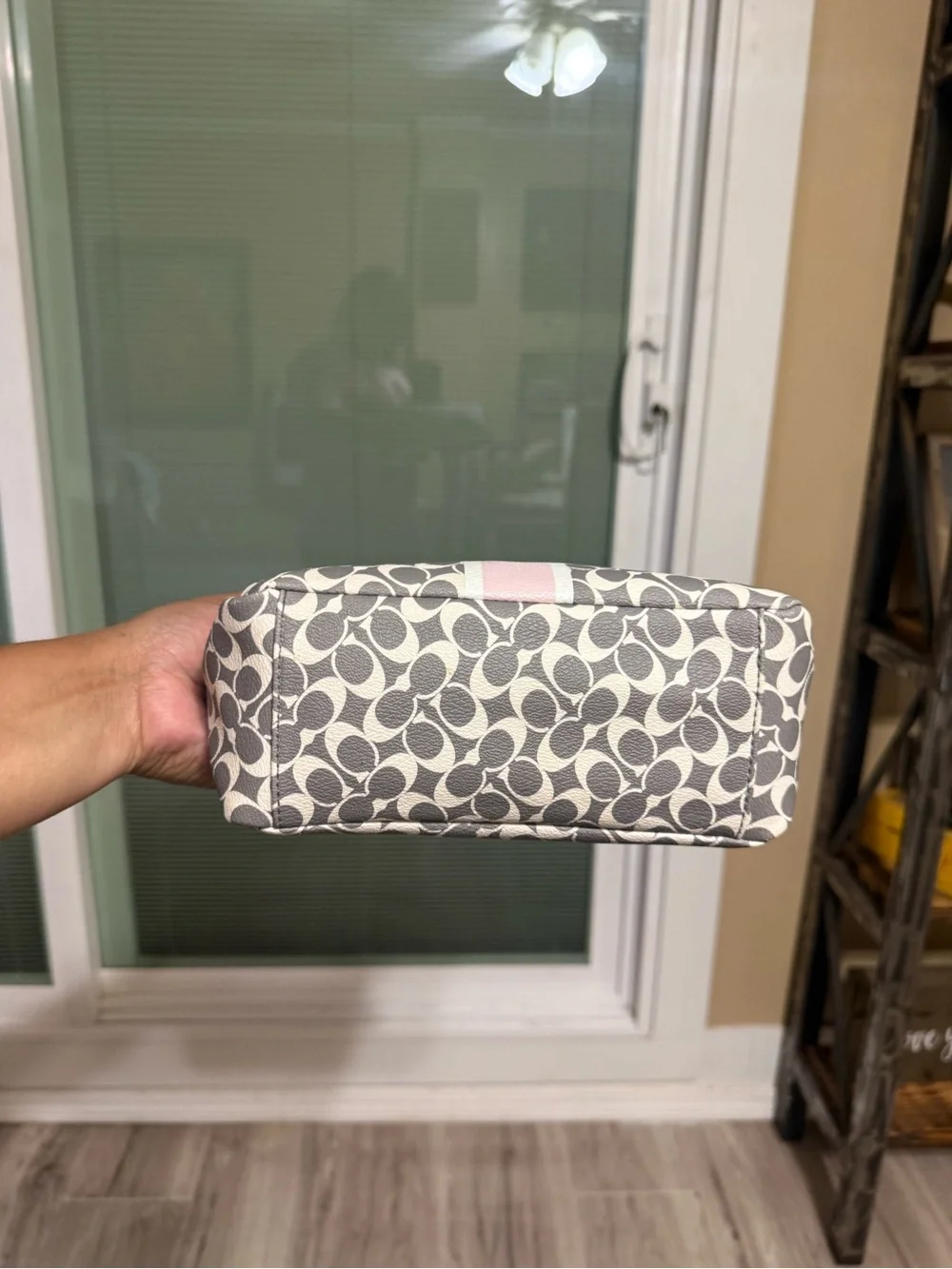 Coach Signature Canvas Small Shoulder Bag in Light Pink and Gray